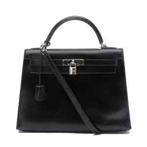 Hermes Black Box Leather Kelly Sellier 32 Bag
