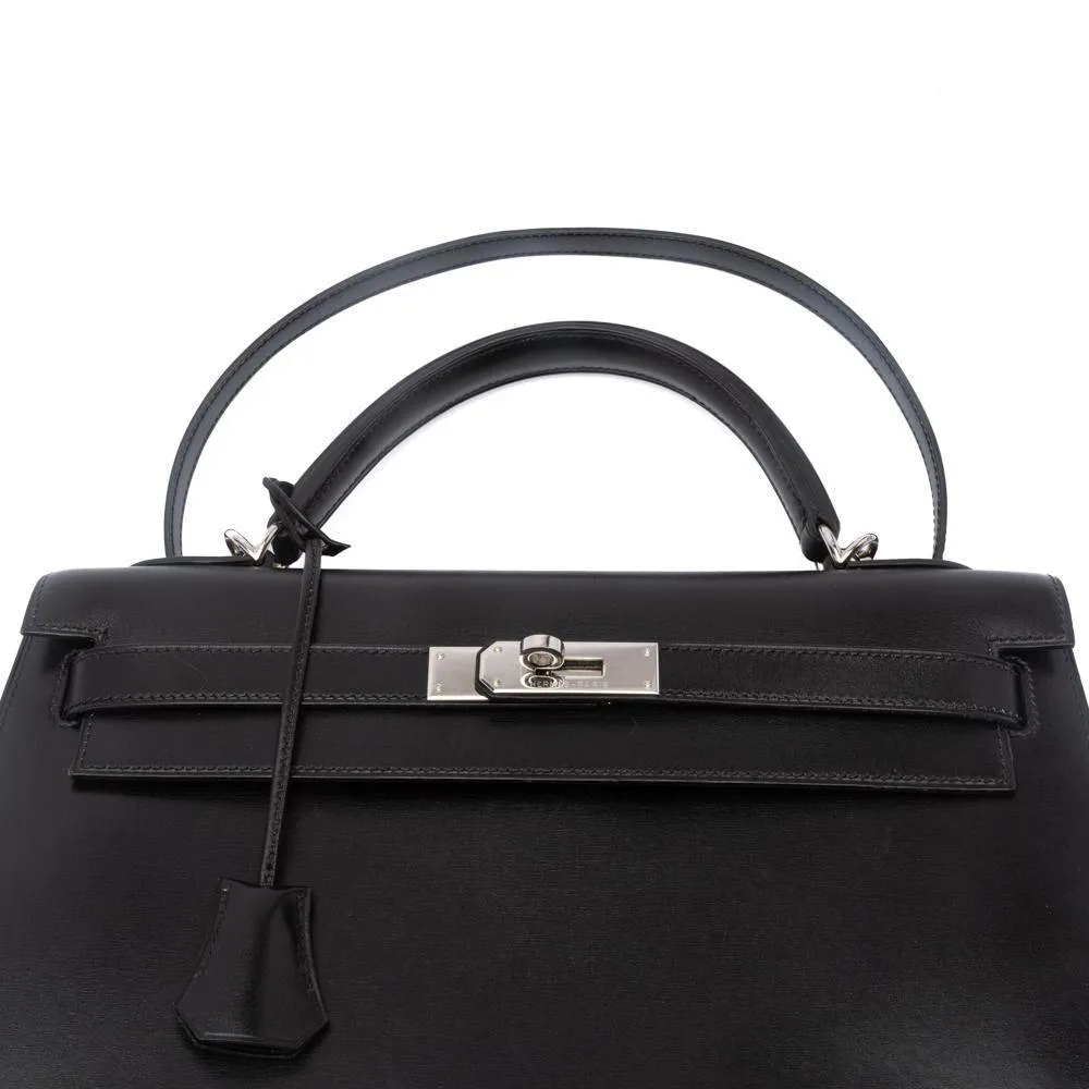Hermes Black Box Leather Kelly Sellier 32 Bag