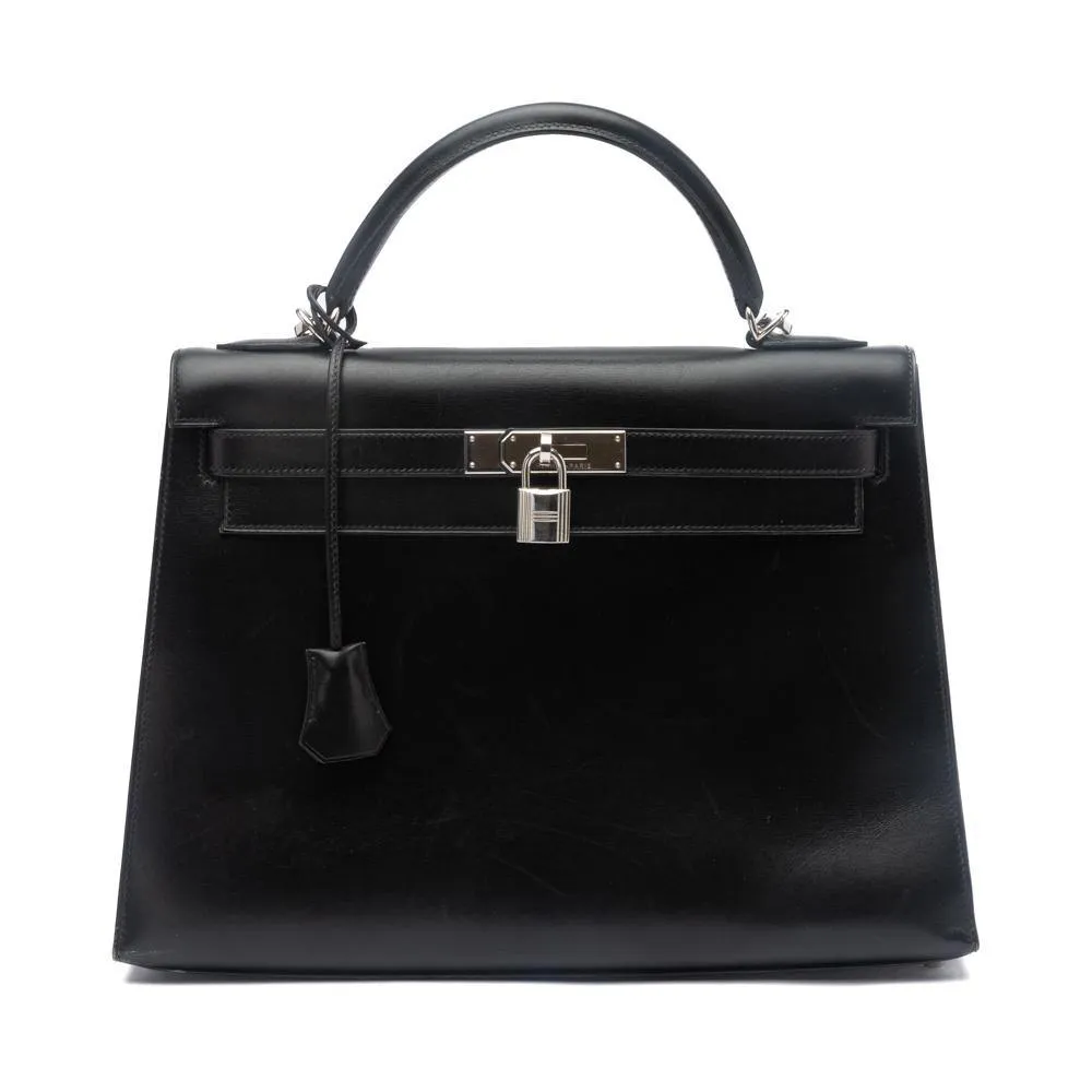 Hermes Black Box Leather Kelly Sellier 32 Bag