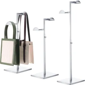 Hicarer Stainless Steel Purse Display Stand Adjustable Height Handbag Display Stand Hanging Double Hook Polished Hanger Bag Holder Hat Jewelry Rack for Boutique Store(Silver,2 Pcs)