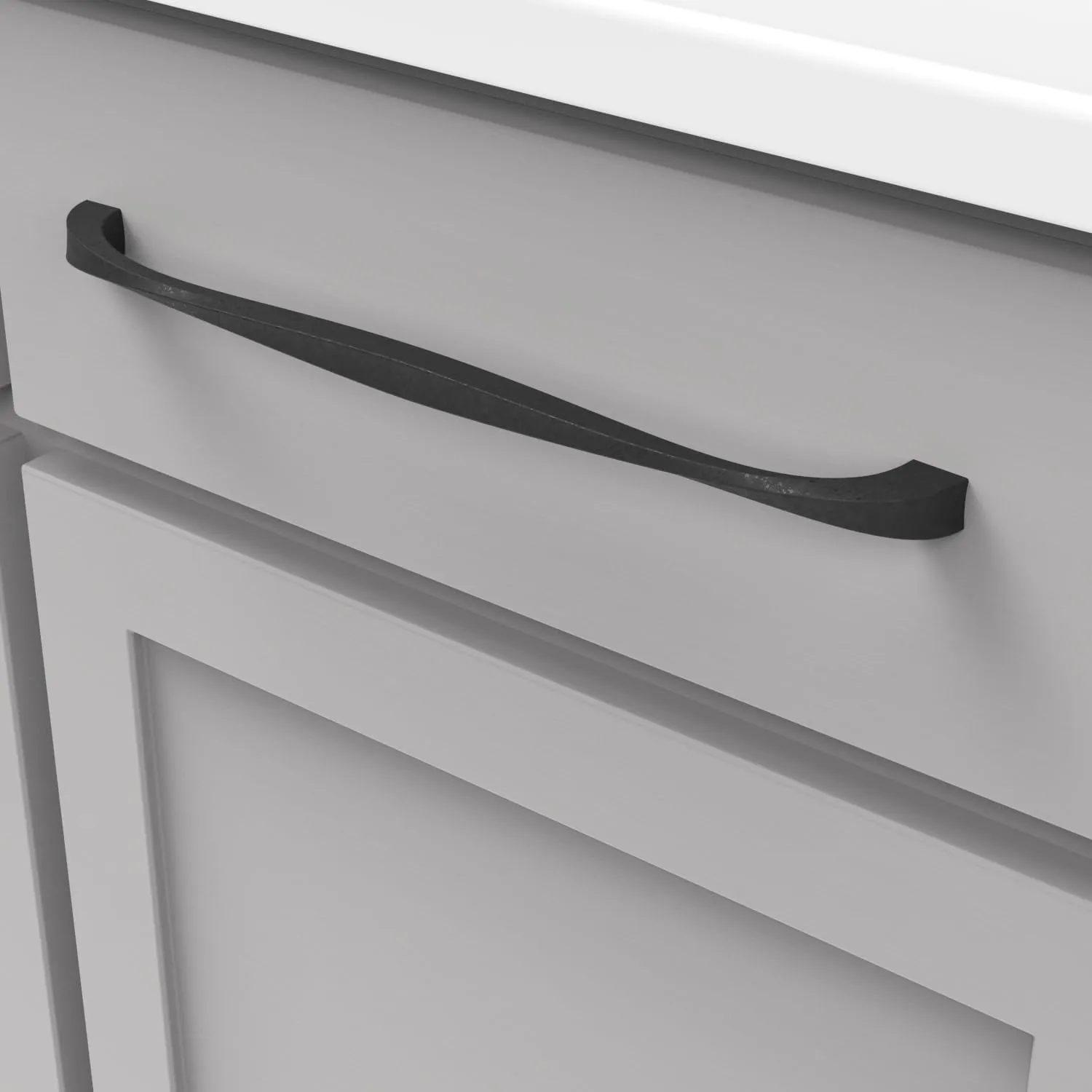 Hickory Hardware 1 Pack Solid Core Kitchen Cabinet Pulls, Luxury Cabinet Handles, Hardware for Doors & Dresser Drawers, 12 Inch Hole Center, Black Iron, Twist Collection
