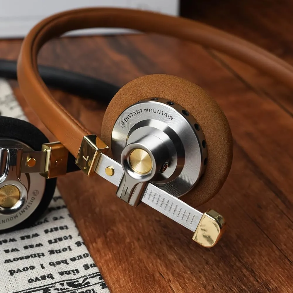 HiFiGo ROSESELSA Distant Mountain 40mm Diaphragm Driver Headphone, Lightweight Retro Over-Ear Headphones with Sponge Earpads and MMCX Connectors (Brown, with RZ220M)