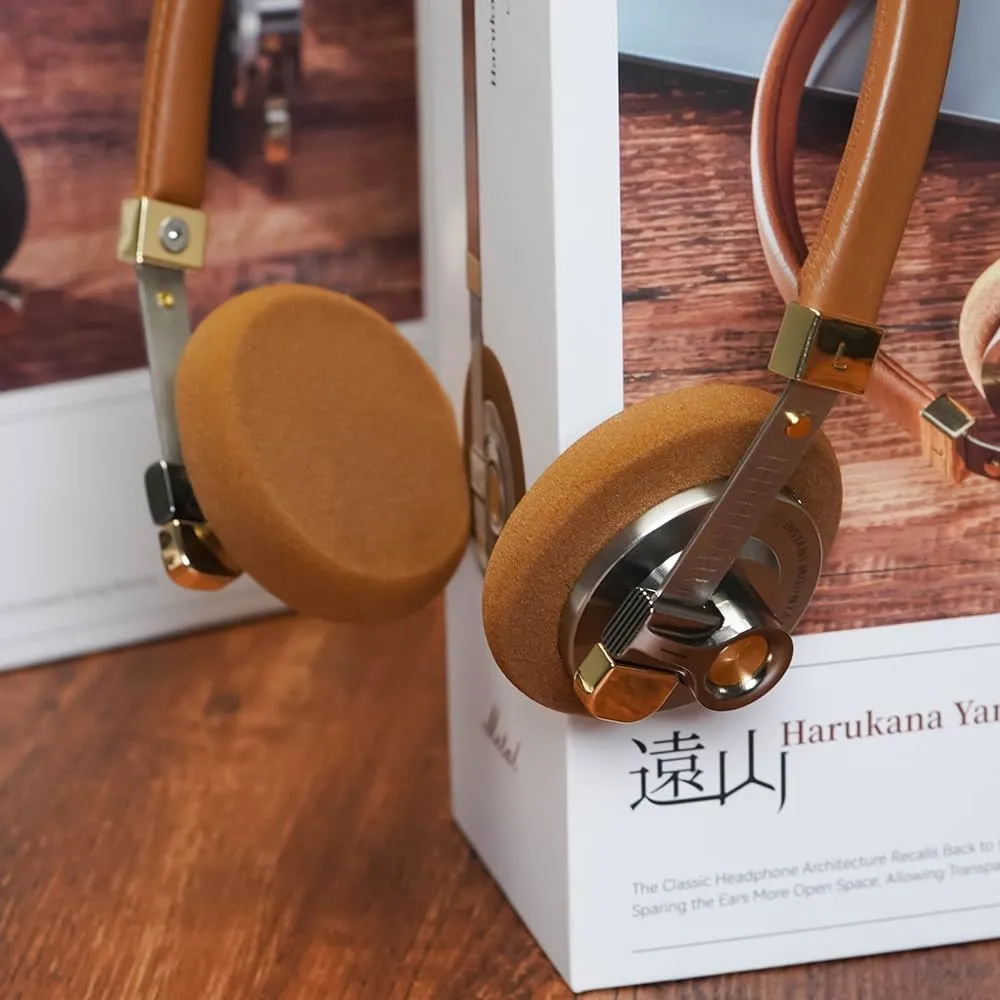 HiFiGo ROSESELSA Distant Mountain 40mm Diaphragm Driver Headphone, Lightweight Retro Over-Ear Headphones with Sponge Earpads and MMCX Connectors (Brown, with RZ220M)