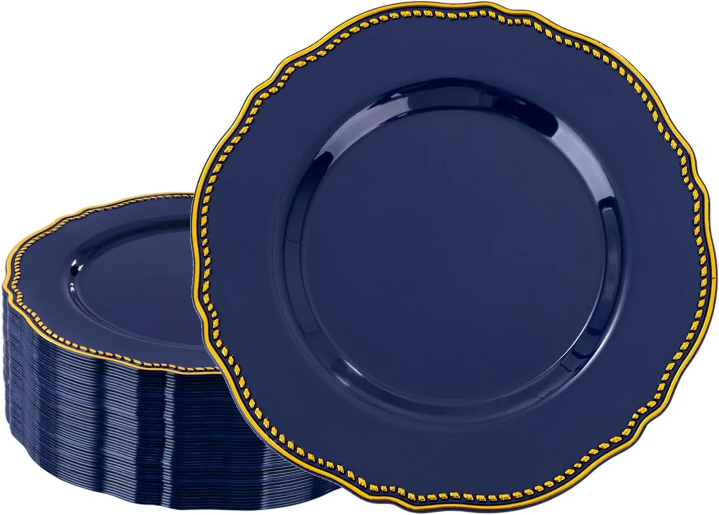 Hioasis 60pcs Blue plastic plates - Blue and Gold Disposable Plates, 7.5 inch Plastic Dessert Plates, Perfect for Hanukkah & Wedding & Party & Holiday & Father's Day