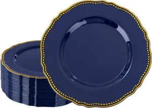 Hioasis 60pcs Blue plastic plates - Blue and Gold Disposable Plates, 7.5 inch Plastic Dessert Plates, Perfect for Hanukkah & Wedding & Party & Holiday & Father's Day
