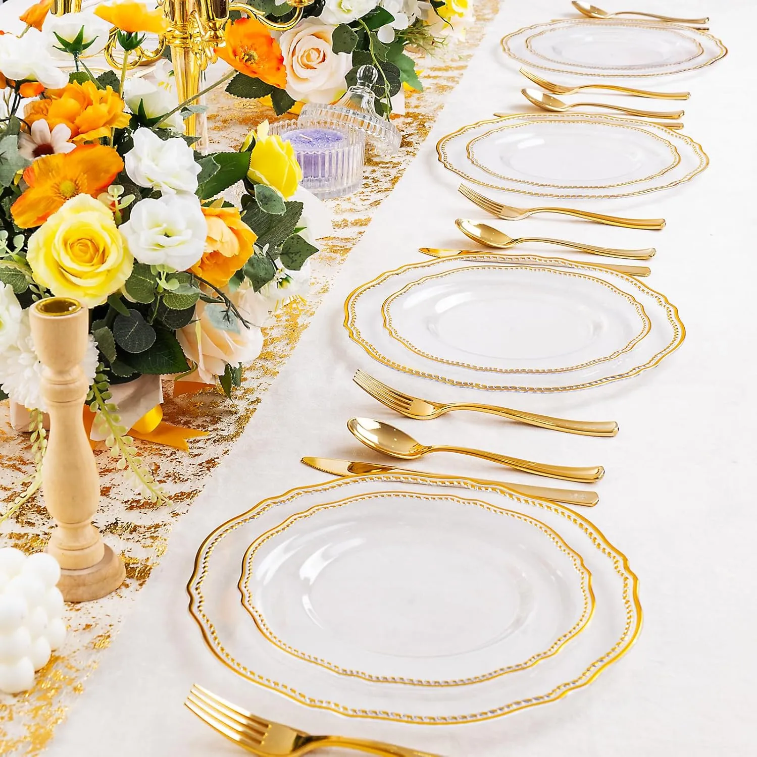 Hioasis 60pcs Clear Gold Plastic Plates - Clear and Gold Disposable Plates, 7.5 inch Plastic Dessert Plates, Perfect for Wedding & Party & Holiday