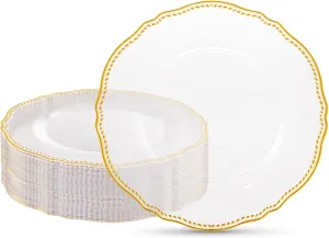Hioasis 60pcs Clear Gold Plastic Plates - Clear and Gold Disposable Plates, 7.5 inch Plastic Dessert Plates, Perfect for Wedding & Party & Holiday