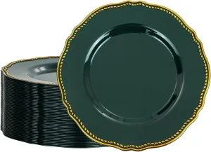 Hioasis 60pcs Green Plastic Plates - Emerald and Gold Disposable Plates, 7.5 inch Plastic Dessert Plates, Perfect for Wedding & Party & Holiday