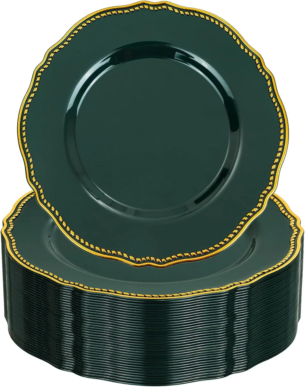 Hioasis 60pcs Green Plastic Plates - Emerald and Gold Disposable Plates, 7.5 inch Plastic Dessert Plates, Perfect for Wedding & Party & Holiday