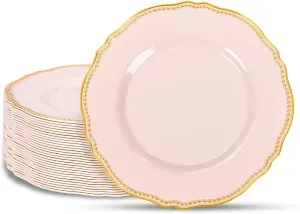 Hioasis 60pcs Pink Plastic Plates - Pink and Gold Disposable Plates, 7.5 inch Plastic Dessert Plates, Perfect for Easter & Wedding & Party & Holiday
