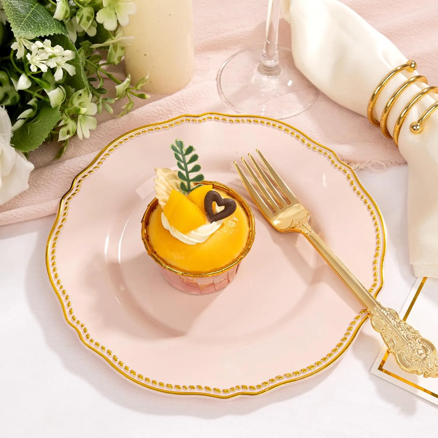 Hioasis 60pcs Pink Plastic Plates - Pink and Gold Disposable Plates, 7.5 inch Plastic Dessert Plates, Perfect for Easter & Wedding & Party & Holiday