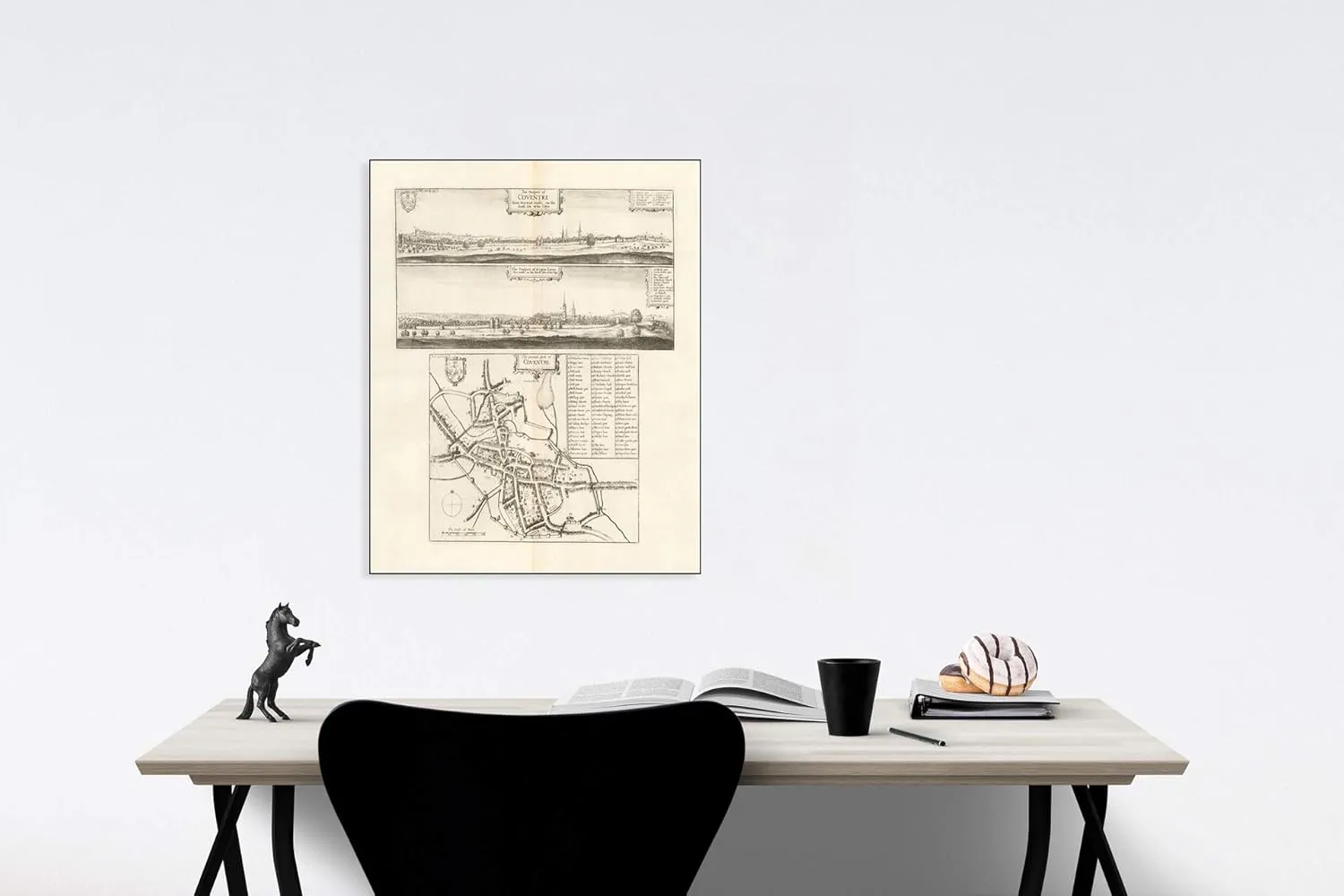Historic Map - Coventry, England. The Prospect of Coventre from Warwick roade on The South Side of The Cittye, 1656, Wenceslaus Hollar - Vintage Wall Art 44in x 44in