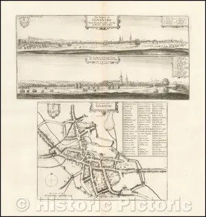Historic Map - Coventry, England. The Prospect of Coventre from Warwick roade on The South Side of The Cittye, 1656, Wenceslaus Hollar - Vintage Wall Art 44in x 44in