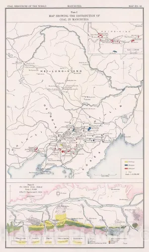 Historic Map : Geologic Atlas - 1913 Manchuria. Fu-Shun. Coal Resources of The World. - Vintage Wall Art - 24in x 41in