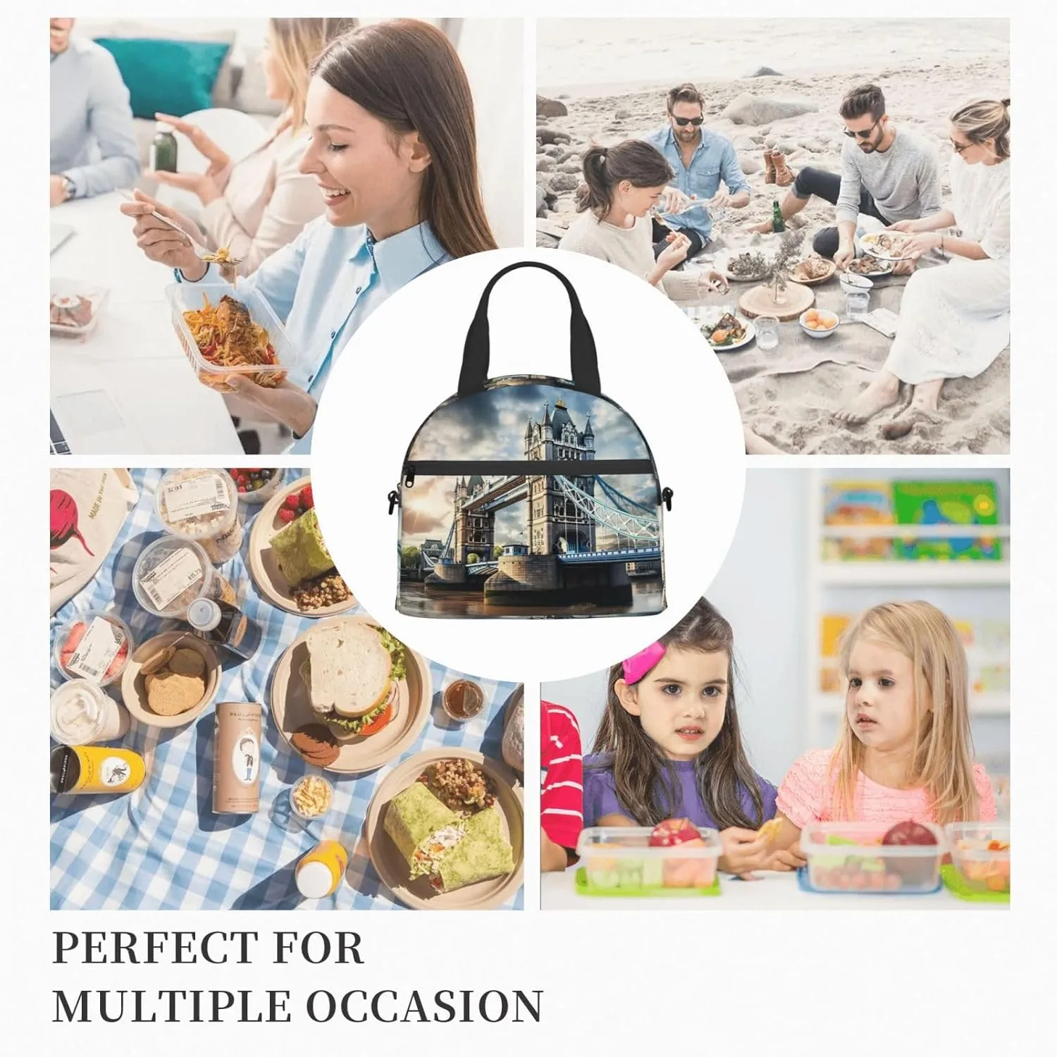 Historic Old Tower Bridge London Reusable Insulated Lunch Bag Lunch Box For Women Men Perfect For Daily Commute Travel