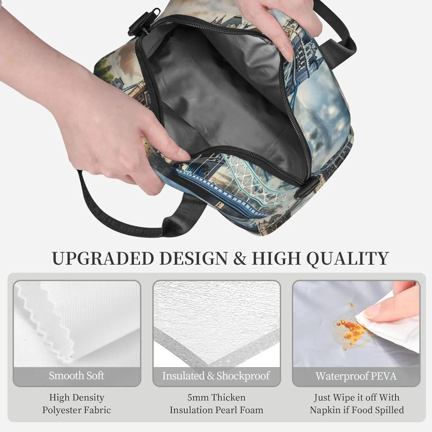 Historic Old Tower Bridge London Reusable Insulated Lunch Bag Lunch Box For Women Men Perfect For Daily Commute Travel