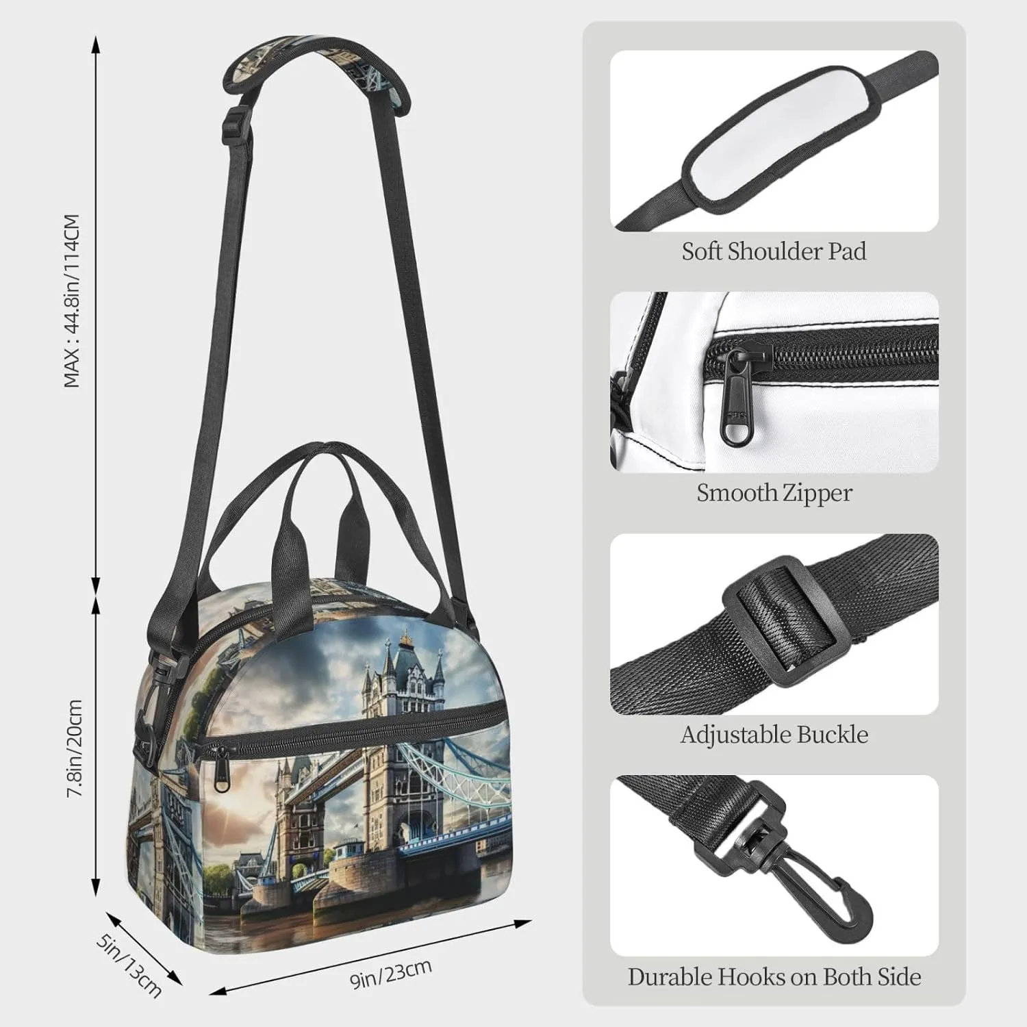 Historic Old Tower Bridge London Reusable Insulated Lunch Bag Lunch Box For Women Men Perfect For Daily Commute Travel