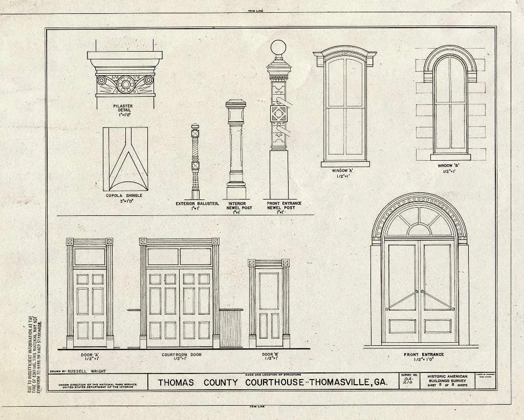 Historic Pictoric : Blueprint HABS GA,138-THOVI,1- (Sheet 8 of 8) - Thomas County Courthouse, Broad Street, Thomasville, Thomas County, GA 20in x 16in