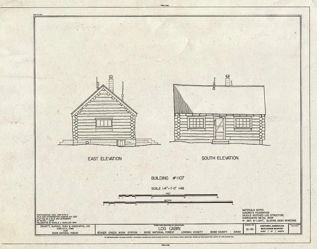 Historic Pictoric : Blueprint HABS ID,8-Low.V,2A- (Sheet 1 of 1) - Beaver Creek Work Station, Log Cabin, Lowman, Boise County, ID 20in x 16in