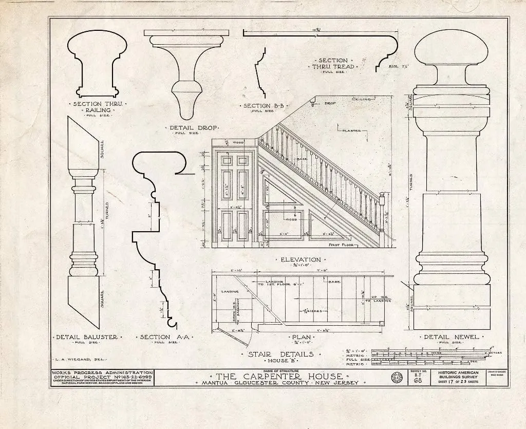 Historic Pictoric : Blueprint HABS NJ,8-MANT,1- (Sheet 17 of 23) - Thomas Carpenter House, Main & Martel Streets, Mantua, Gloucester County, NJ 14in x 11in