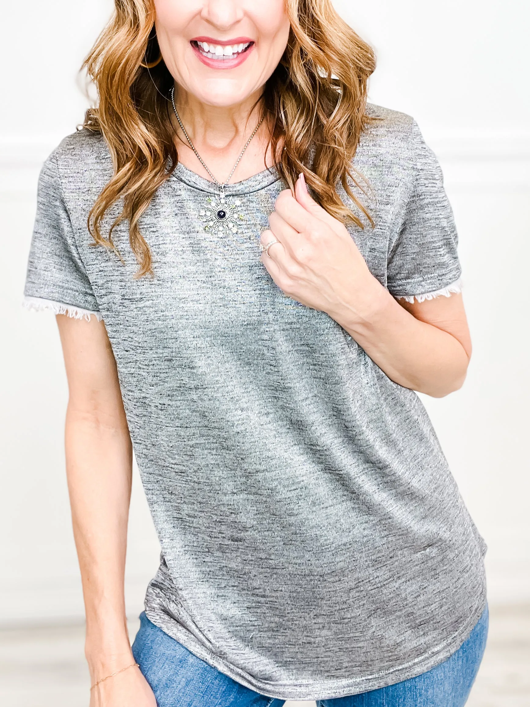 Hit Me With Your Best Shot Short Sleeve Fringe Top