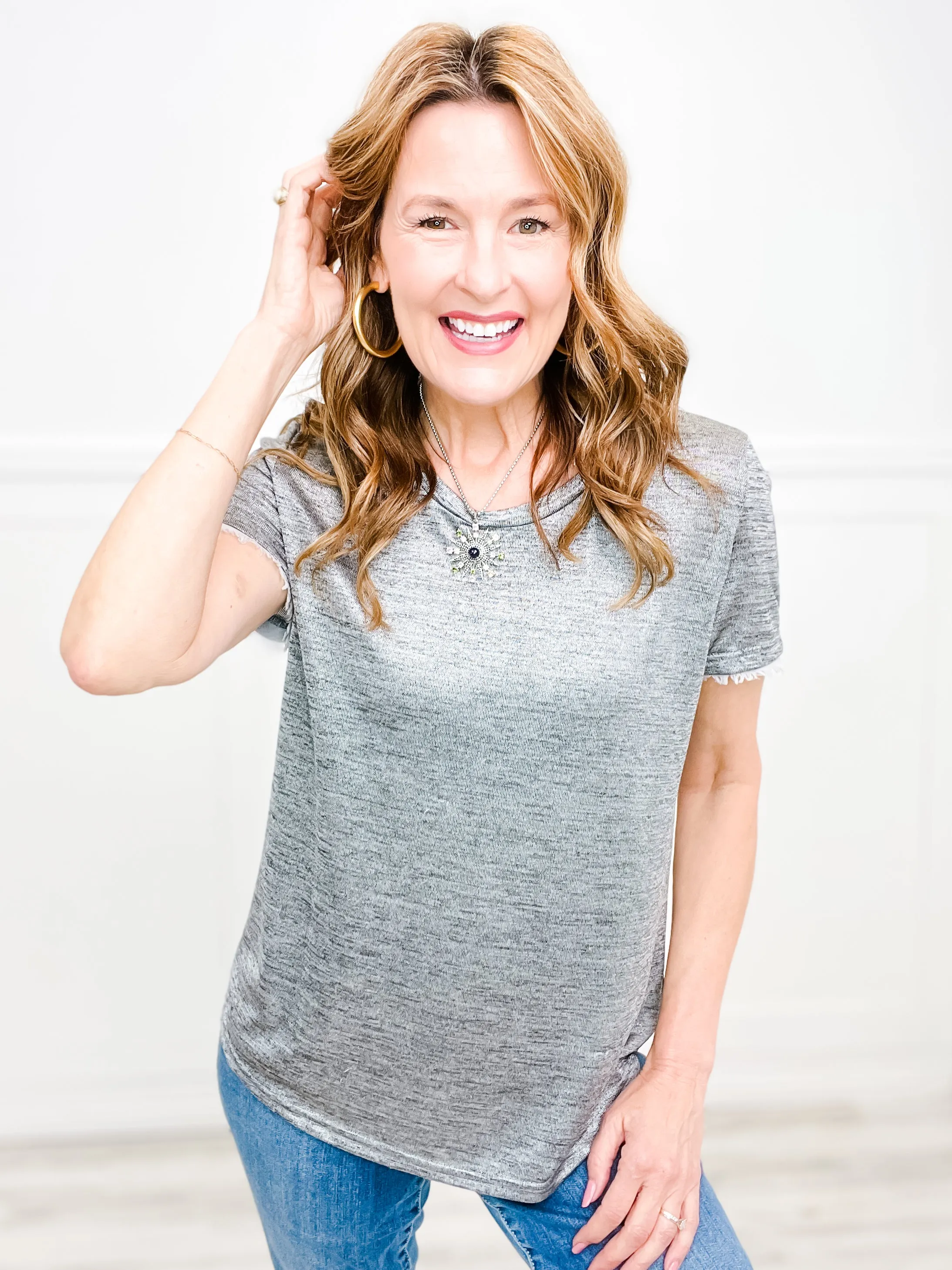 Hit Me With Your Best Shot Short Sleeve Fringe Top