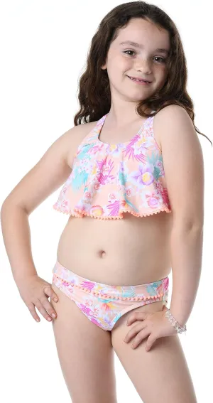 Hobie Girls' Flounce Bralette Bikini Top & Hipster Bottom Swimsuit Set