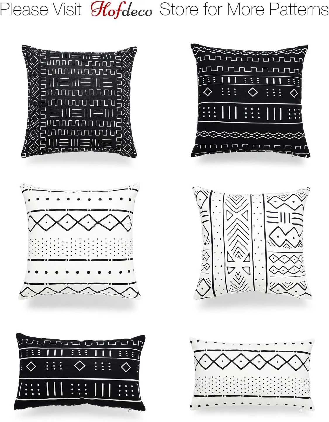 Hofdeco Decorative Lumbar Pillow Case African Mud Cloth Print Bogolan Pattern Heavy Weight Fabric Cushion Cover 20x12 Inches (Pattern E)