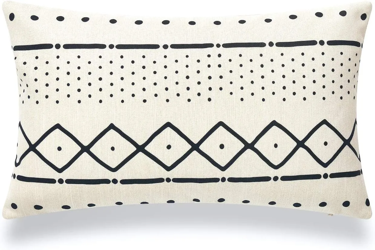 Hofdeco Decorative Lumbar Pillow Case African Mud Cloth Print Bogolan Pattern Heavy Weight Fabric Cushion Cover 20x12 Inches (Pattern E)