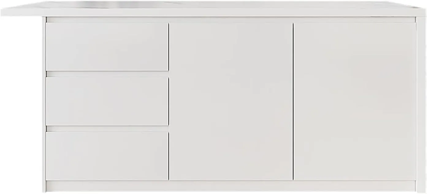 Homary 72" Marble Top Kitchen Island with Storage & Seating (White)