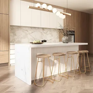 Homary 72" Marble Top Kitchen Island with Storage & Seating (White)
