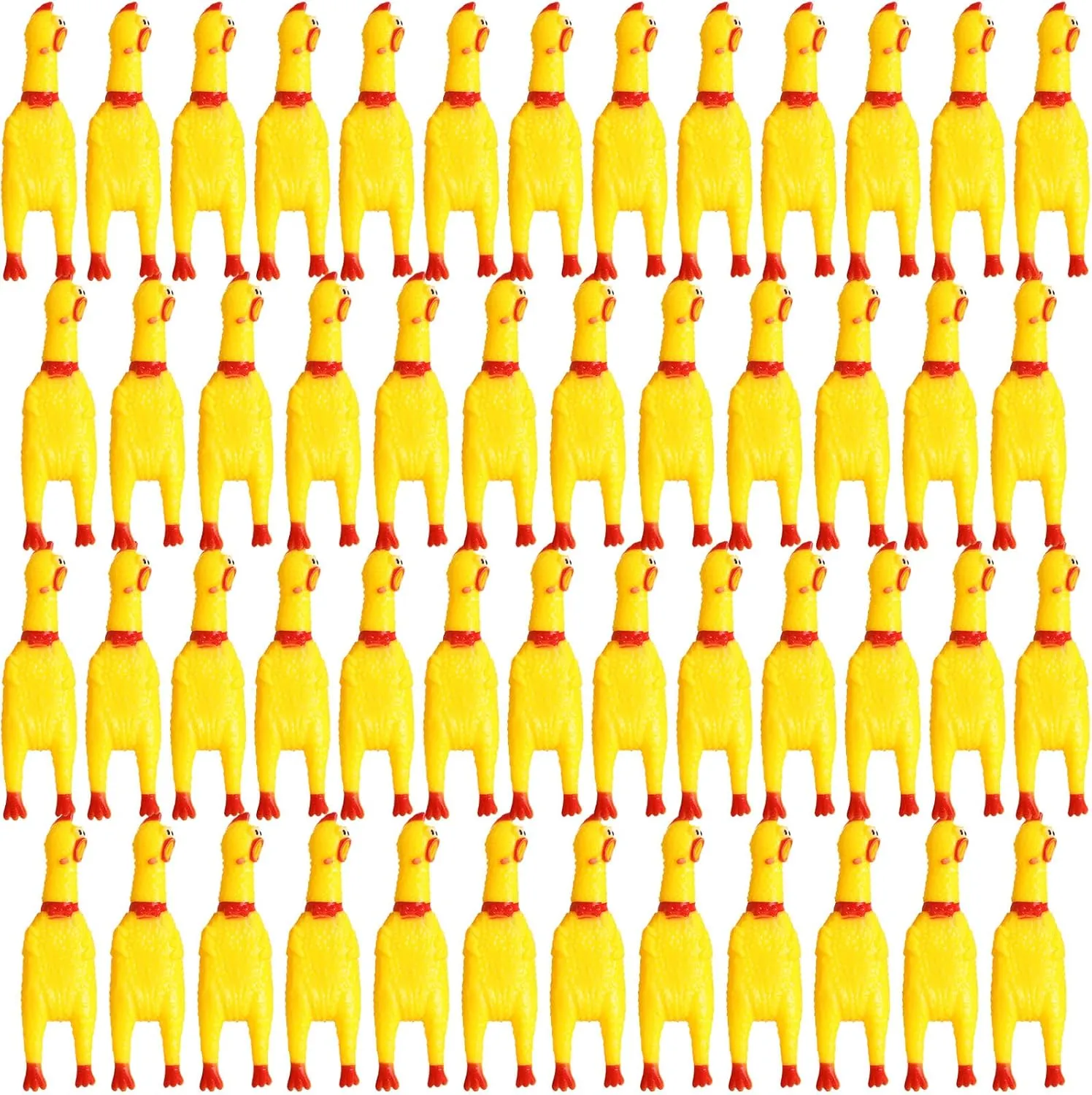 Honoson 50 Pcs Rubber Chickens Squeak Screaming Chicken Novelty Bulk Dog Toys for Pets Dogs Adults, 6.3 Inch(Yellow)