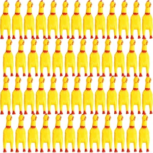 Honoson 50 Pcs Rubber Chickens Squeak Screaming Chicken Novelty Bulk Dog Toys for Pets Dogs Adults, 6.3 Inch(Yellow)