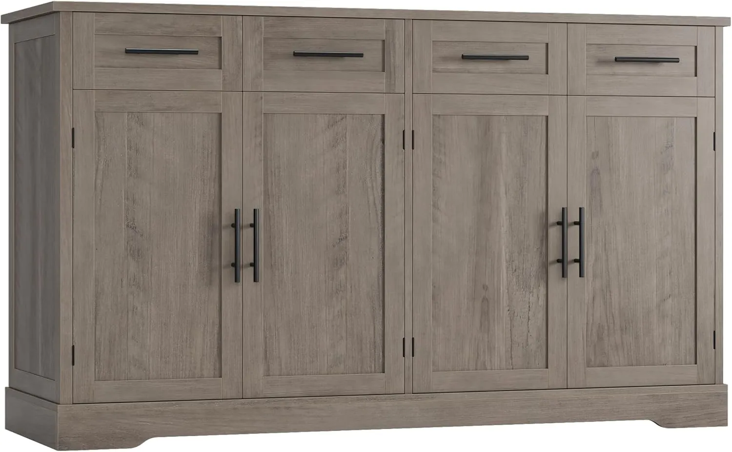 HOSTACK 60" Large Buffet Sideboard with Storage, 36" Tall Kitchen Buffet Storage Cabinet with 4 Drawer, Modern Coffee Bar Cabinet with Black Handle, Long Sideboard Table for Living Room, Ash Gray