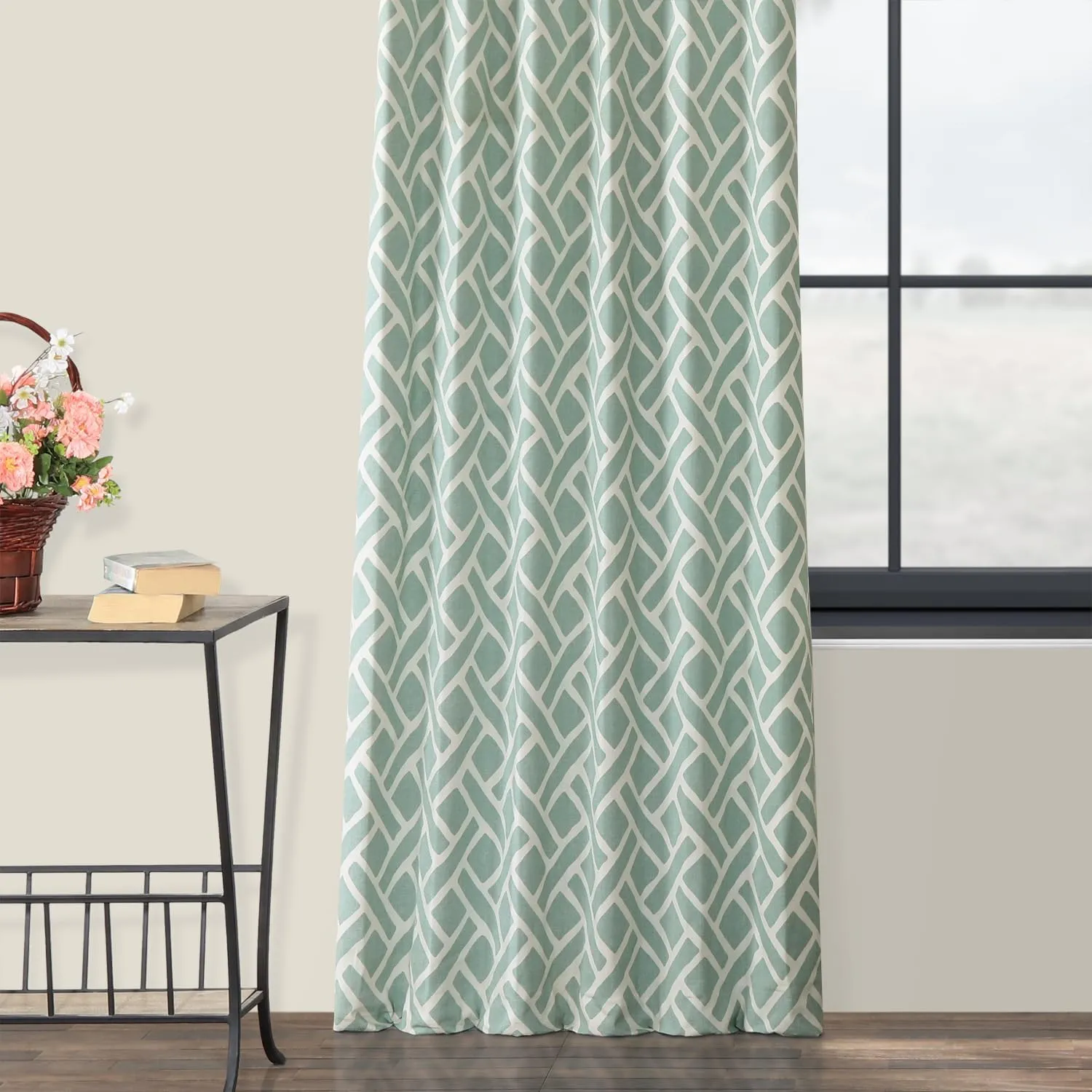 HPD Half Price Drapes Modern Geometric Printed Curtains Luxury Cotton Curtains 84 Inches Long (1 Panel) Room Darkening Curtains for Bedroom & Living Room, 50W x 84L, Crosshatch Geometrical Aqua