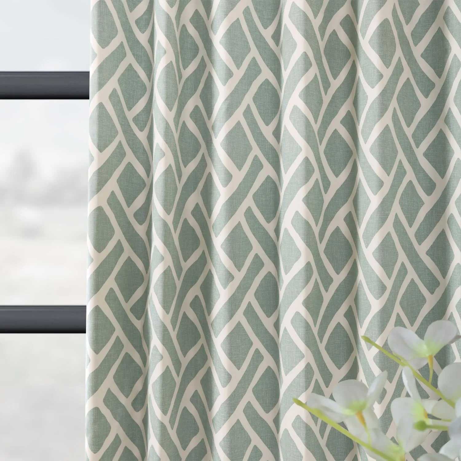 HPD Half Price Drapes Modern Geometric Printed Curtains Luxury Cotton Curtains 84 Inches Long (1 Panel) Room Darkening Curtains for Bedroom & Living Room, 50W x 84L, Crosshatch Geometrical Aqua