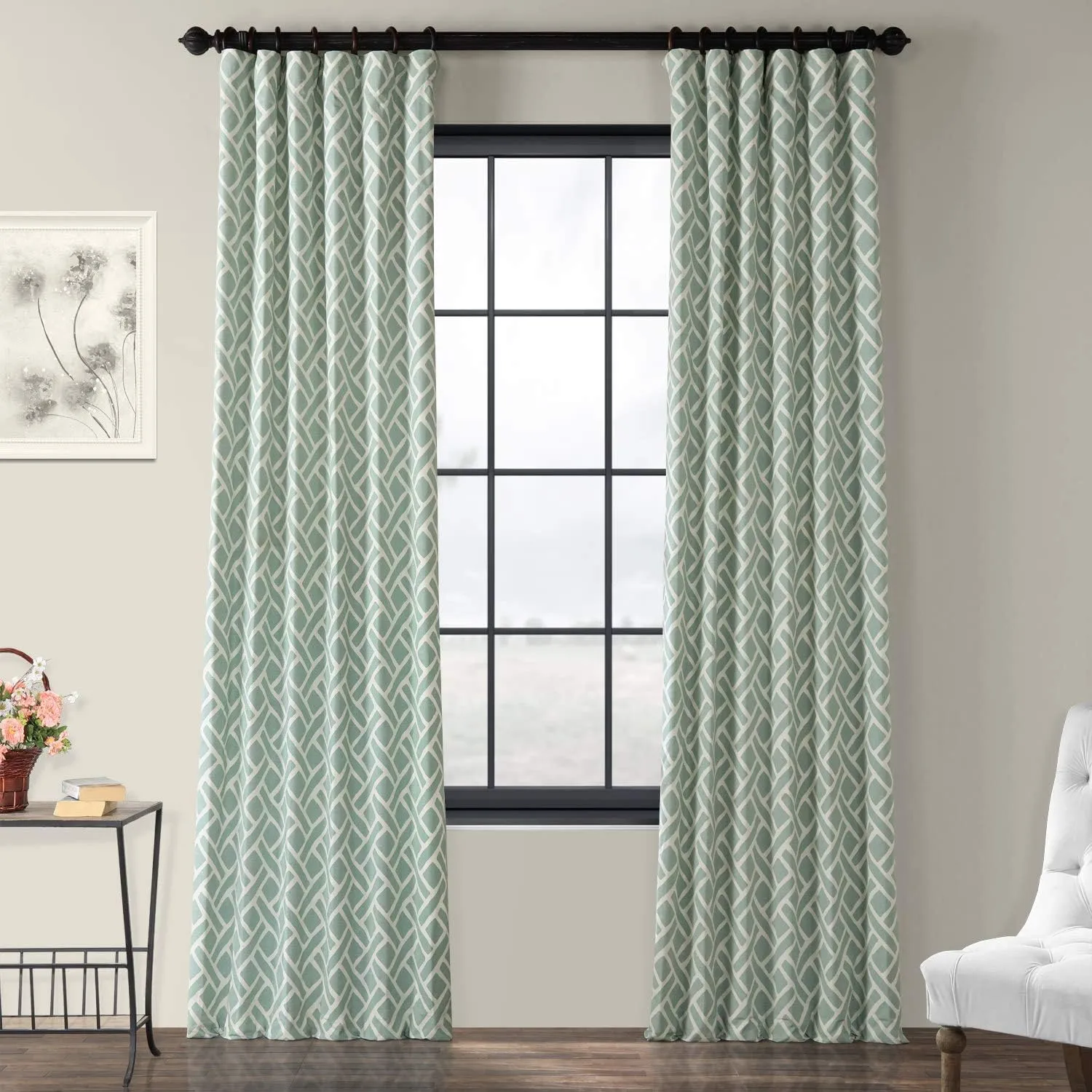 HPD Half Price Drapes Modern Geometric Printed Curtains Luxury Cotton Curtains 84 Inches Long (1 Panel) Room Darkening Curtains for Bedroom & Living Room, 50W x 84L, Crosshatch Geometrical Aqua
