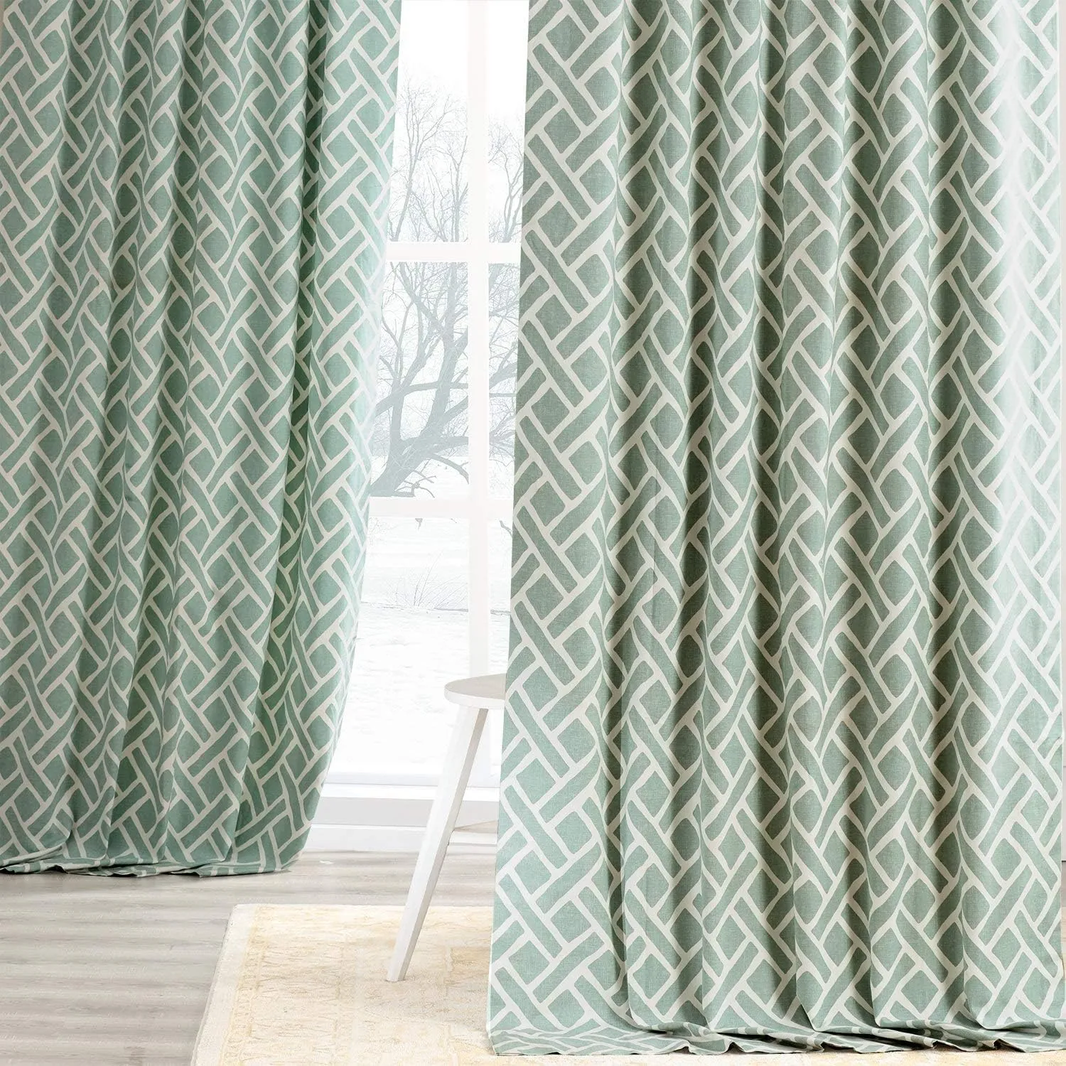 HPD Half Price Drapes Modern Geometric Printed Curtains Luxury Cotton Curtains 84 Inches Long (1 Panel) Room Darkening Curtains for Bedroom & Living Room, 50W x 84L, Crosshatch Geometrical Aqua