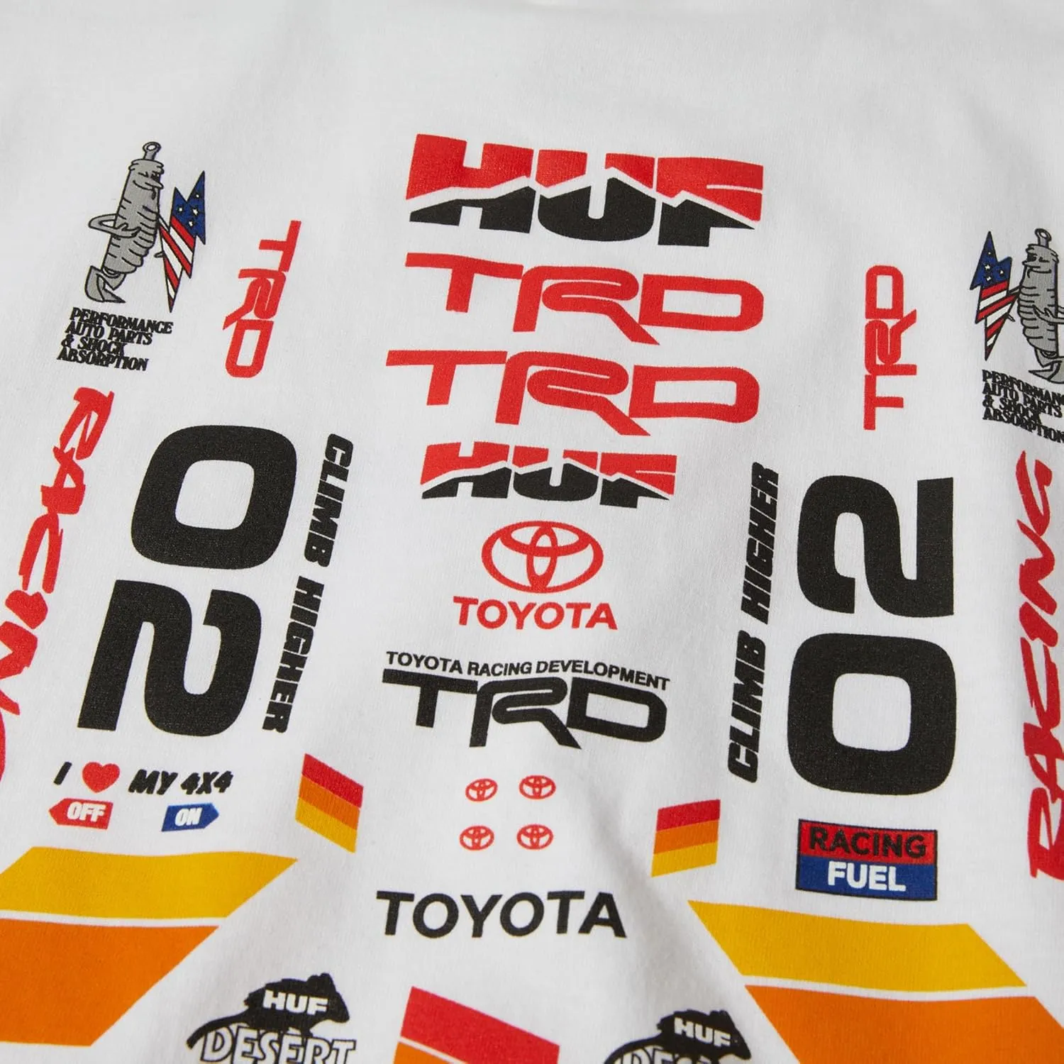 HUF x Toyota TRD Stickered T-Shirt for Men | Graphic Tee, Soft Cotton, Co-Branded Design, Printed Chest & Back