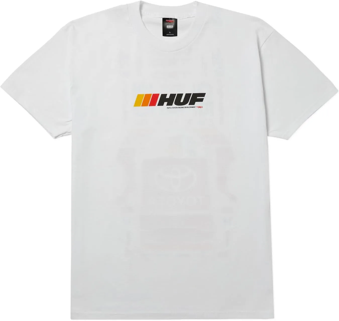 HUF x Toyota TRD Stickered T-Shirt for Men | Graphic Tee, Soft Cotton, Co-Branded Design, Printed Chest & Back