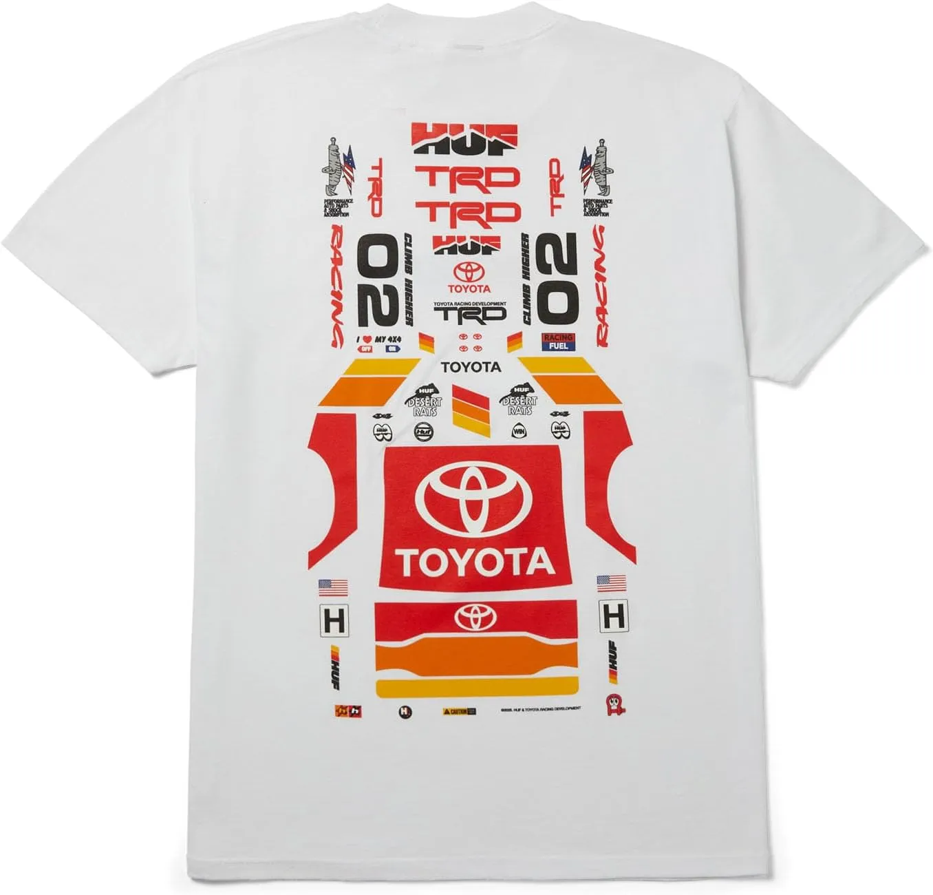 HUF x Toyota TRD Stickered T-Shirt for Men | Graphic Tee, Soft Cotton, Co-Branded Design, Printed Chest & Back