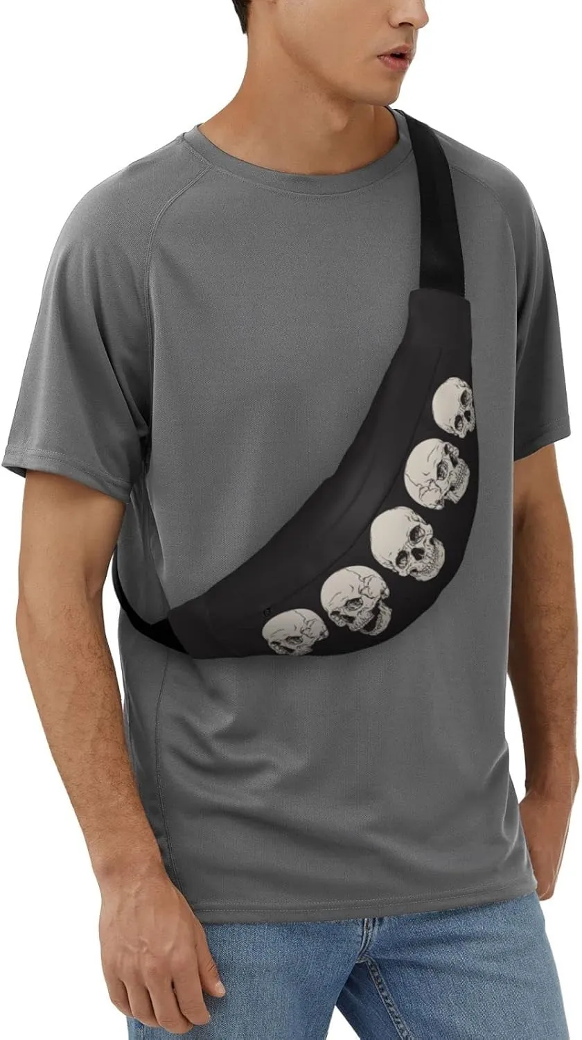 Human Skull Large Crossbody Fanny Pack Belt Bag With 3 Zipper Pockets, Gifts For Sports Festival Workout Traveling Running Casual Hands Free Waist Pack Wallets Phone Bag