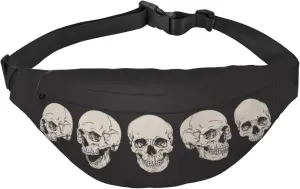 Human Skull Large Crossbody Fanny Pack Belt Bag With 3 Zipper Pockets, Gifts For Sports Festival Workout Traveling Running Casual Hands Free Waist Pack Wallets Phone Bag