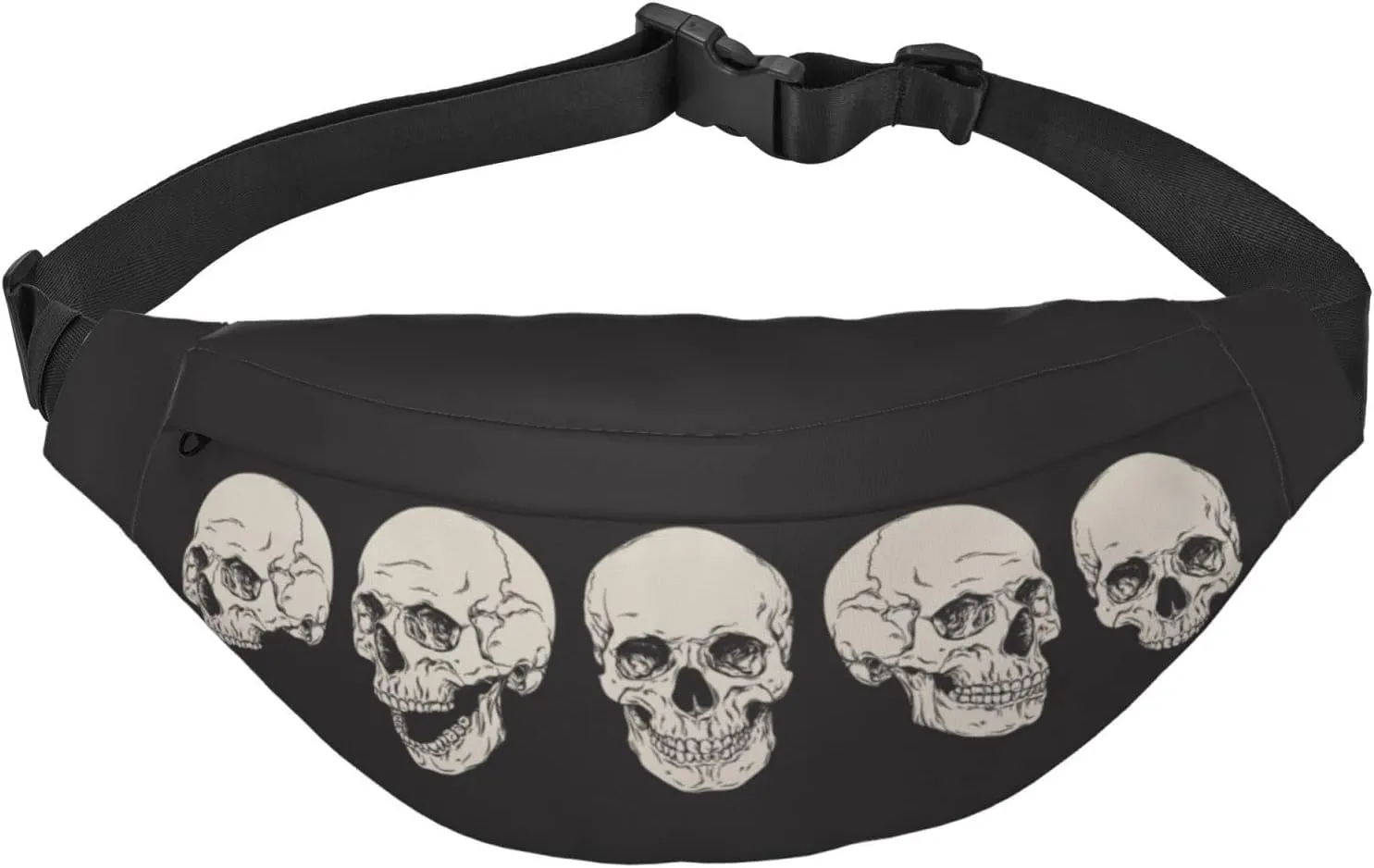 Human Skull Large Crossbody Fanny Pack Belt Bag With 3 Zipper Pockets, Gifts For Sports Festival Workout Traveling Running Casual Hands Free Waist Pack Wallets Phone Bag