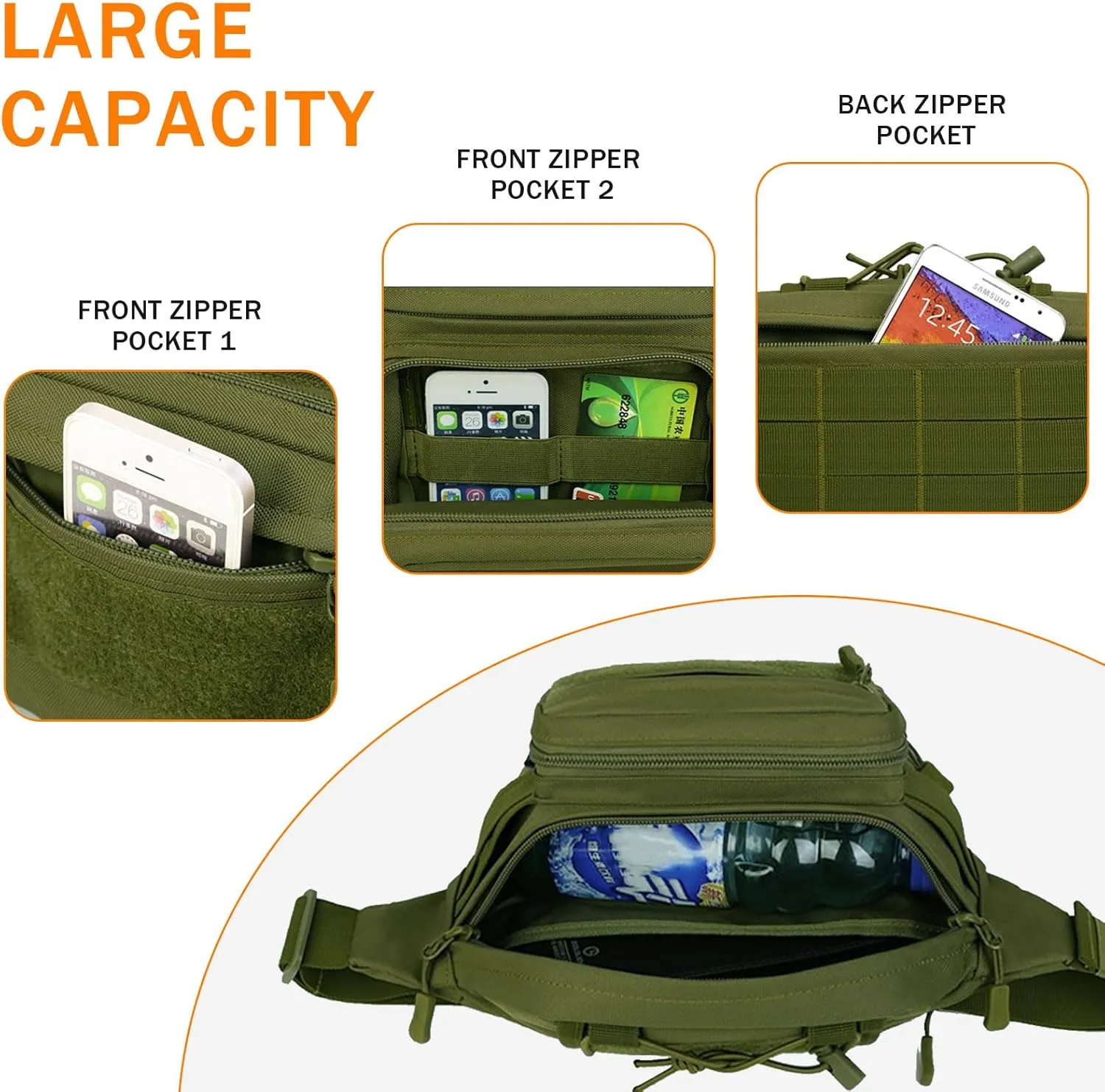 Huntvp Military Fanny Pack Tactical Waist Bag Pack Water-resistant Hip Belt Bag Pouch for Hiking Climbing Bumbag