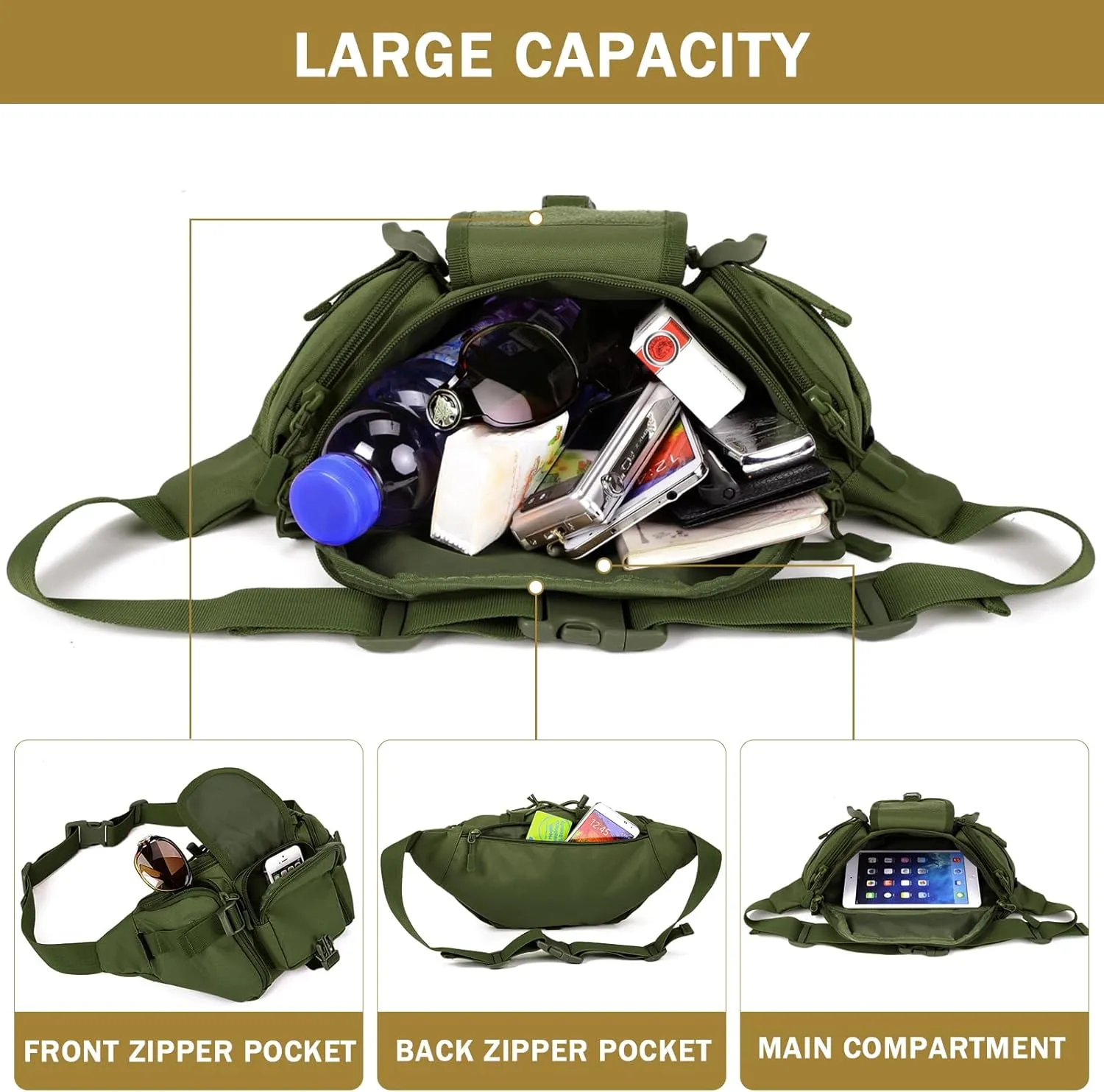 Huntvp Tactical Waist Pack Bag Military Fanny Packs WR Hip Belt Bag Pouch for Hiking Climbing Outdoor Bumbag
