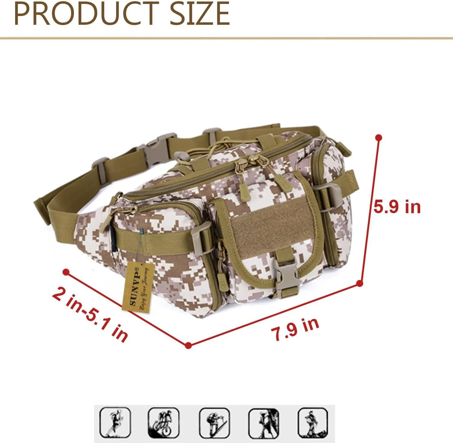 Huntvp Tactical Waist Pack Bag Military Fanny Packs WR Hip Belt Bag Pouch for Hiking Climbing Outdoor Bumbag