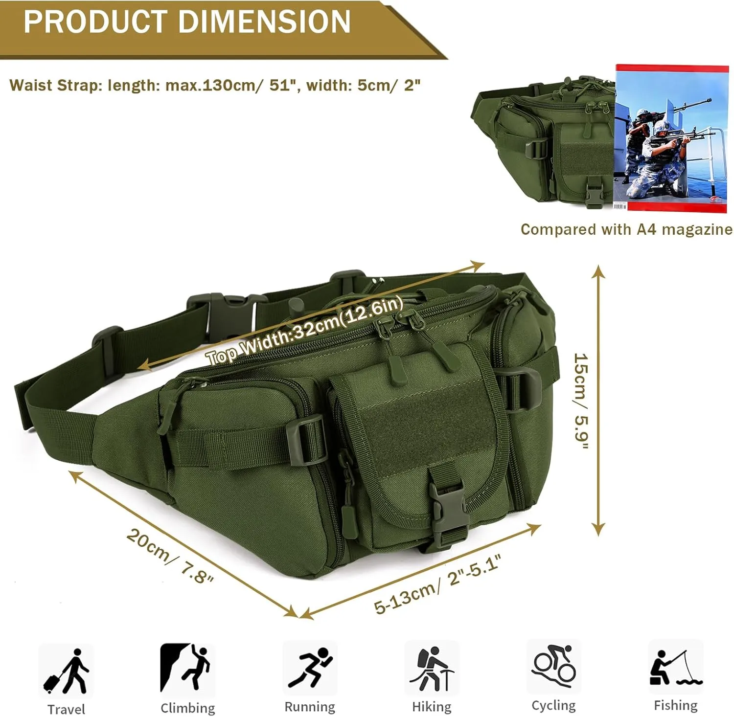 Huntvp Tactical Waist Pack Bag Military Fanny Packs WR Hip Belt Bag Pouch for Hiking Climbing Outdoor Bumbag