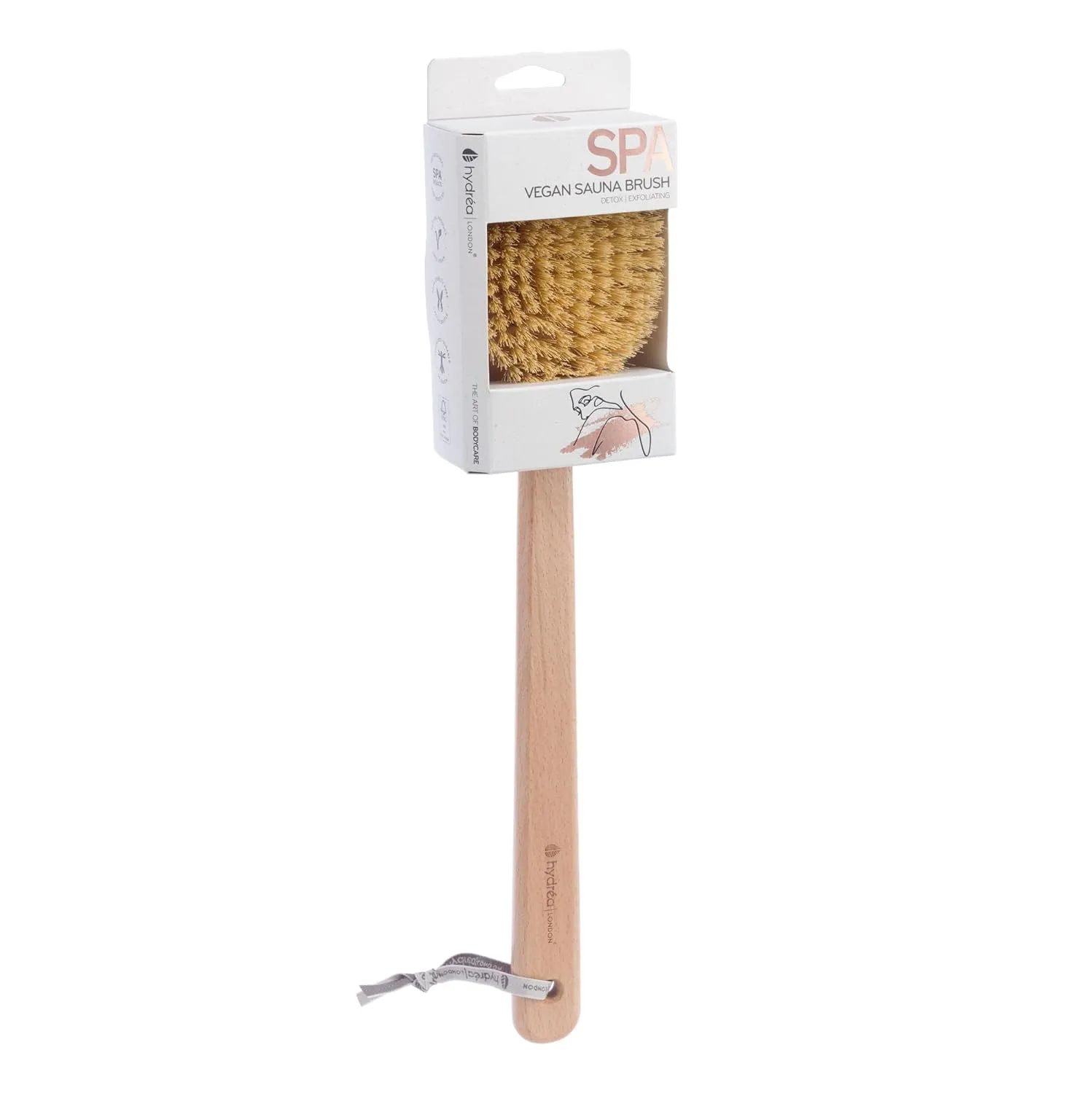 Hydrea London Dry Body Brush Long Handled Exfoliating Skin Brush with Vegan Cactus Bristle, Dry Brush Cellulite Remover, Exfoliating Body Scrubber, Improve Lymphatic Drainage FSC® Certified Beechwood.