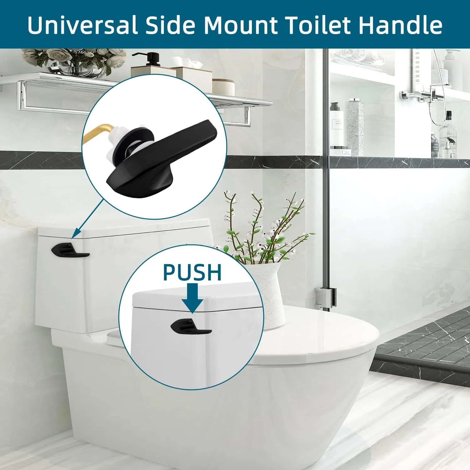 Hygie Rinse Metal Side Mount Toilet Handle Replacement Kit Compatible with Kohler K-GP30324-CP/Glacier Bay Toilet with 1pc Flapper Chain, Toilet Flusher Lever, Matteblack